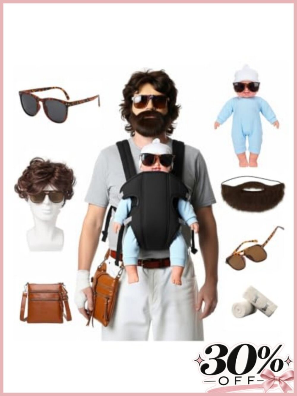 Men's Funny Halloween Costume Accessory Set Wig Beard Doll Adult